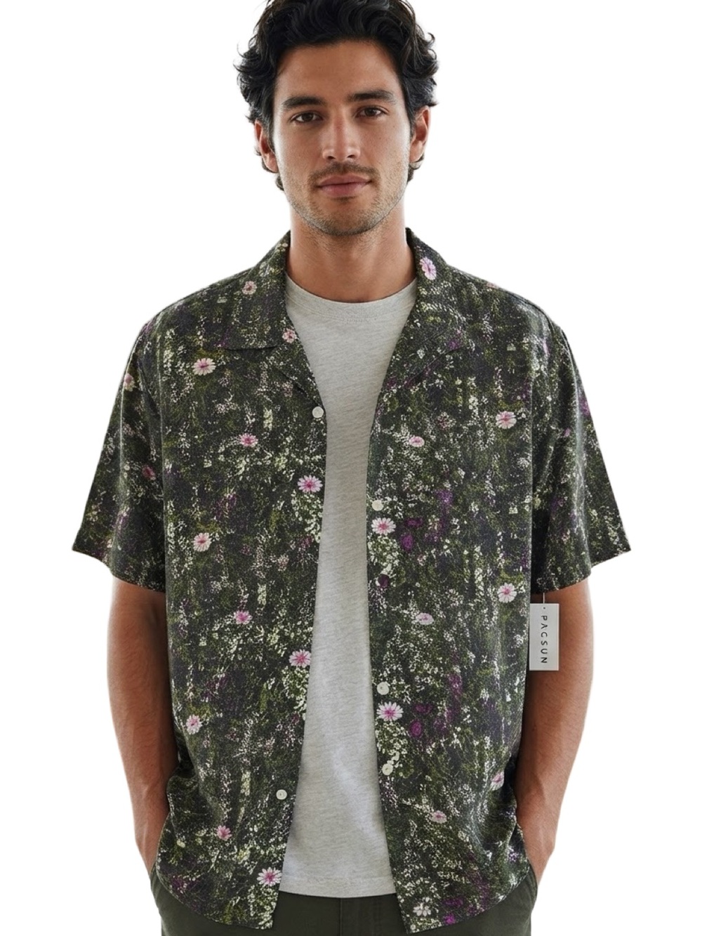 Pacsun Flora and Fauna Greens Camp Button-Down Shirt Size Large